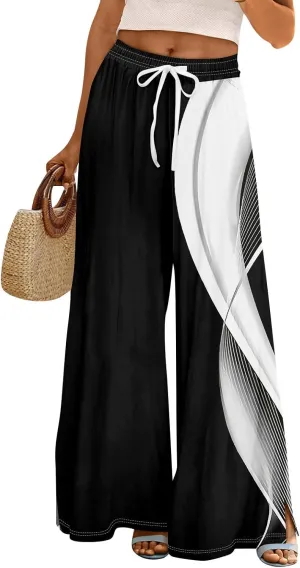 ADHOWBEW Boho Wide Leg Pants for Women Palazzo Wide Leg Harem Flowy Dressy Yoga Beach Bohemian Loose Trousers