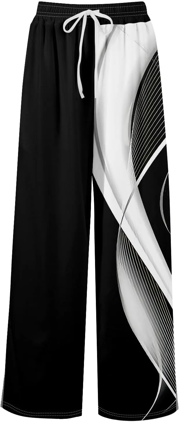 ADHOWBEW Boho Wide Leg Pants for Women Palazzo Wide Leg Harem Flowy Dressy Yoga Beach Bohemian Loose Trousers
