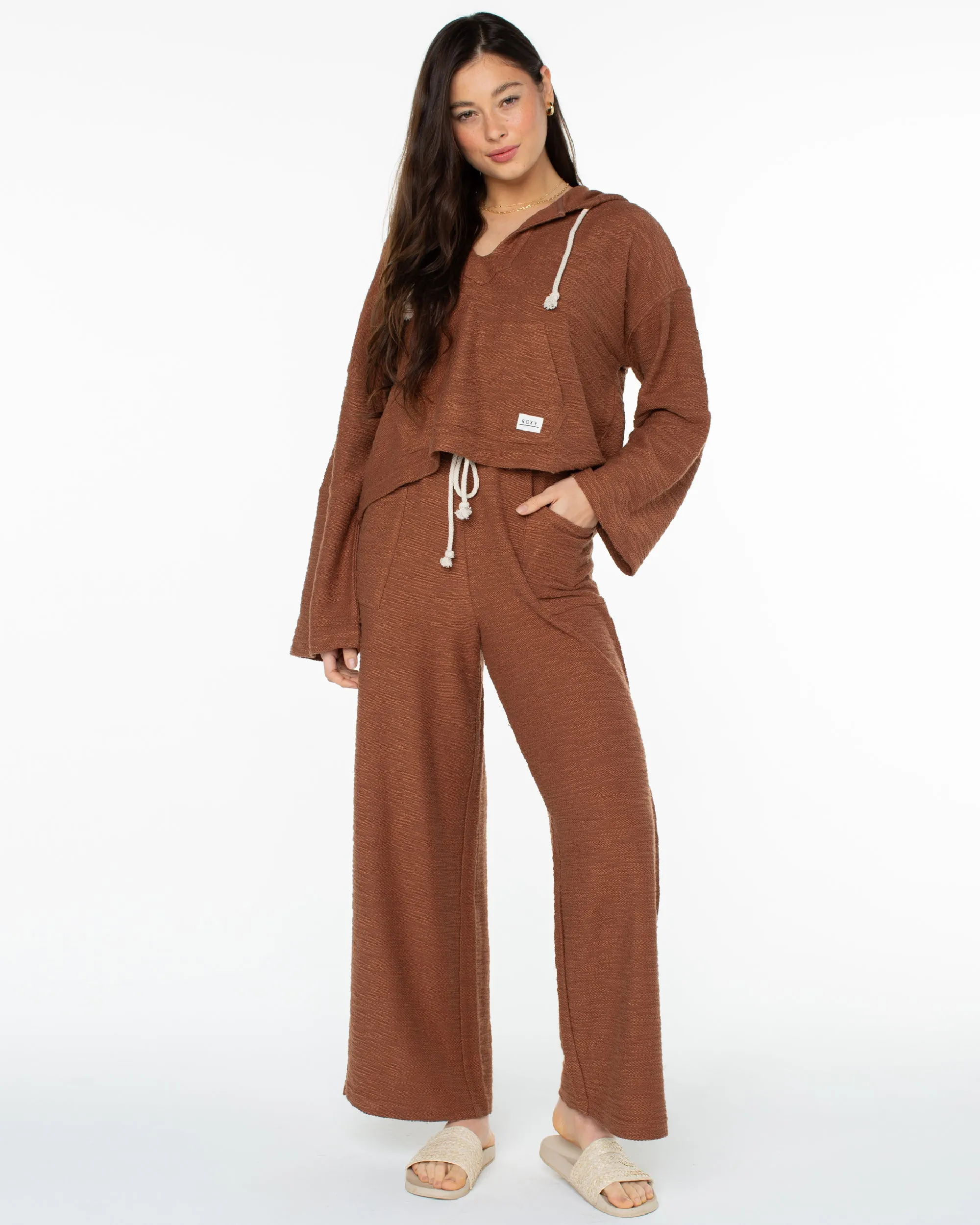 Beach Breeze Side-Slit Wide Leg Pants - Carob Brown