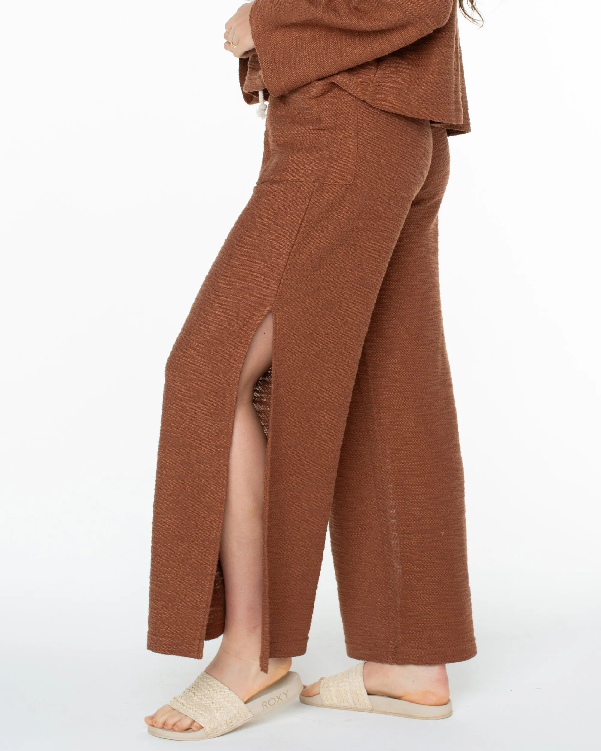 Beach Breeze Side-Slit Wide Leg Pants - Carob Brown