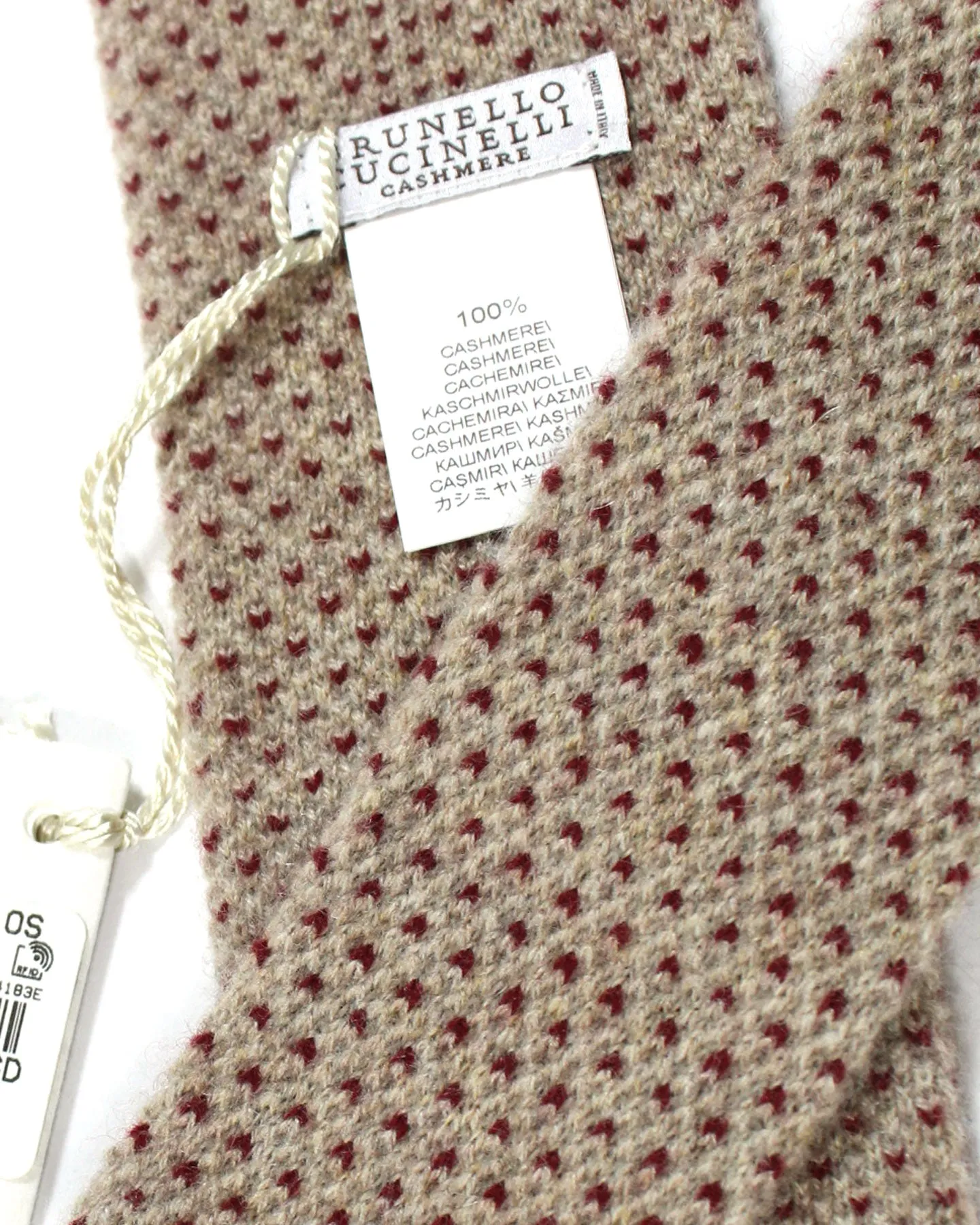 Brunello Cucinelli Square End Cashmere Tie Taupe Maroon FINAL SALE