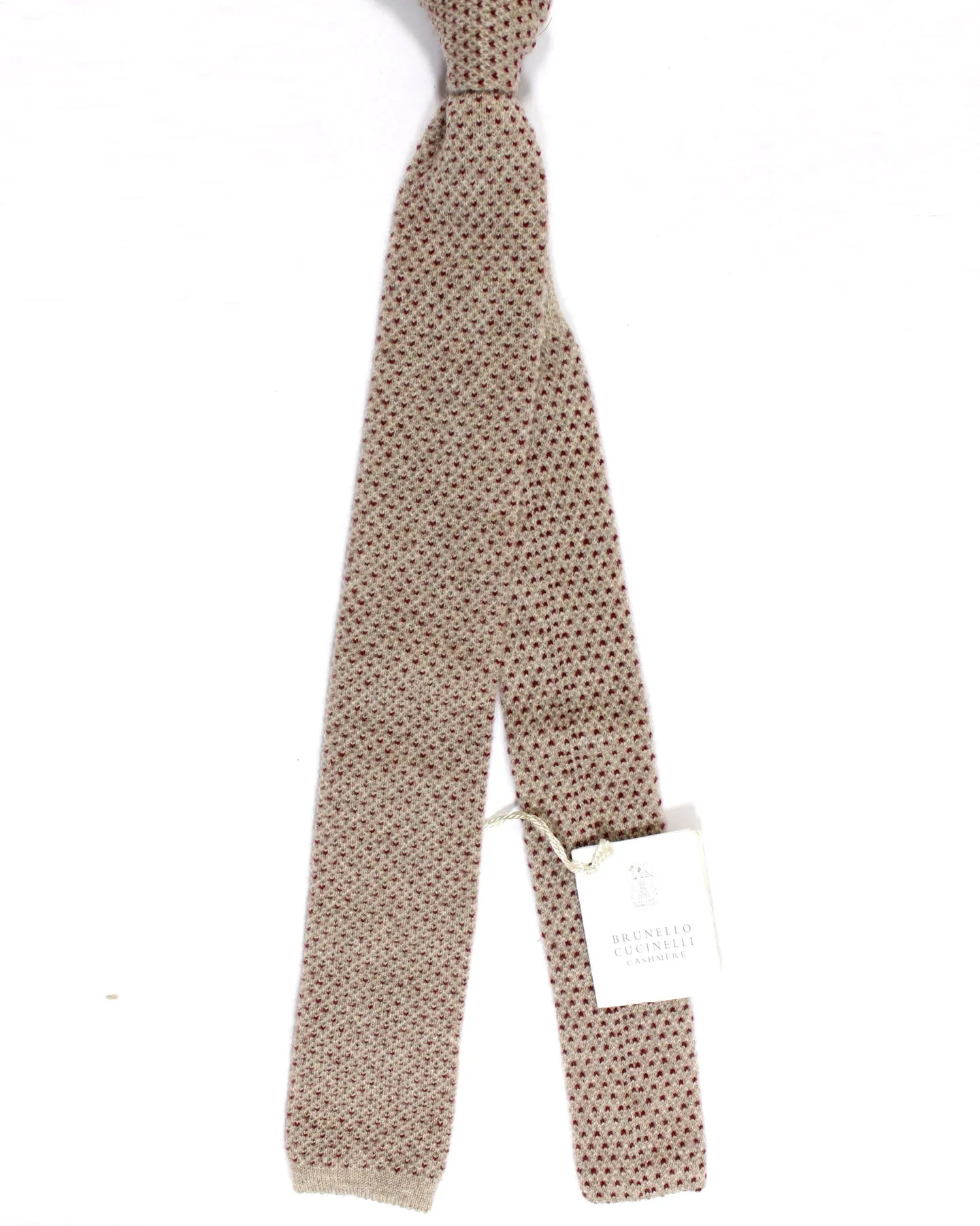 Brunello Cucinelli Square End Cashmere Tie Taupe Maroon FINAL SALE
