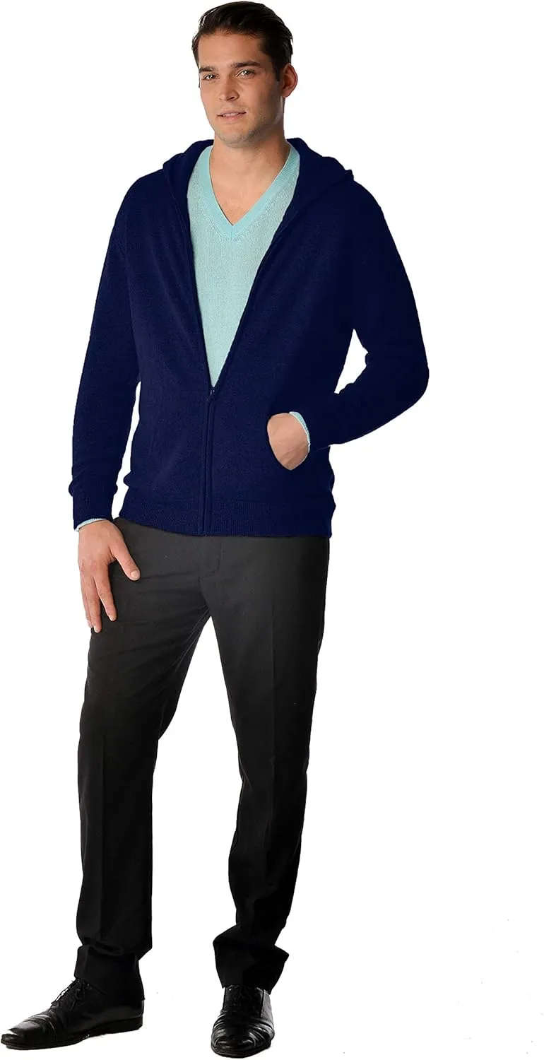 Cashmere Boutique 100% Pure Cashmere Hoodie Sweaters for Men  Full Zip, Long Sleeve, and Both Side Front Pockets
