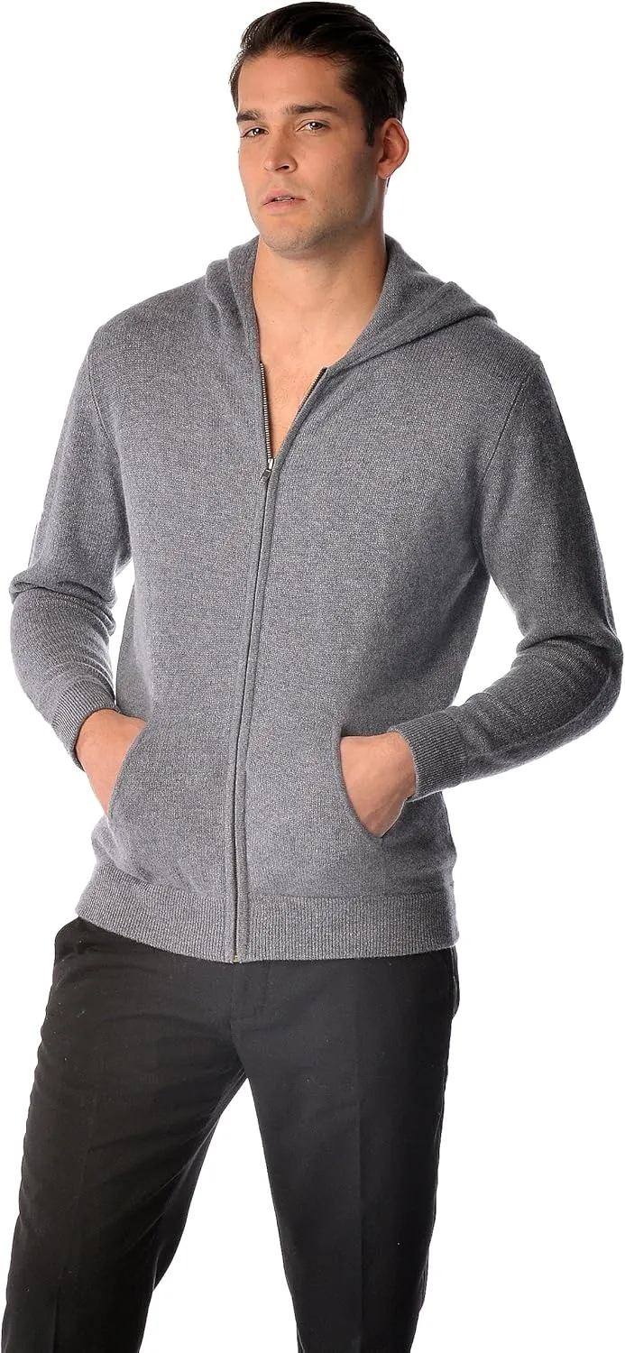 Cashmere Boutique 100% Pure Cashmere Hoodie Sweaters for Men  Full Zip, Long Sleeve, and Both Side Front Pockets