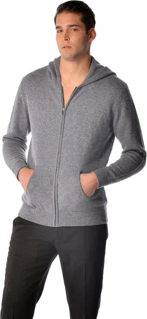 Cashmere Boutique 100% Pure Cashmere Hoodie Sweaters for Men  Full Zip, Long Sleeve, and Both Side Front Pockets