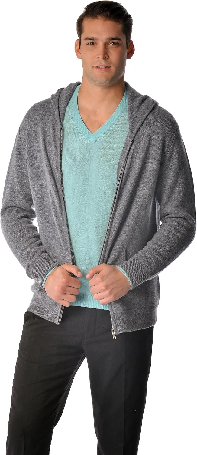 Cashmere Boutique 100% Pure Cashmere Hoodie Sweaters for Men  Full Zip, Long Sleeve, and Both Side Front Pockets