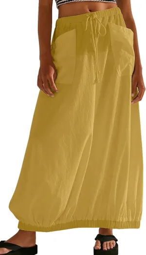 CHARTOU Women Baggy Parachute Skirt Comfy Casual Cotton Y2k Cargo Maxi Long Skirt