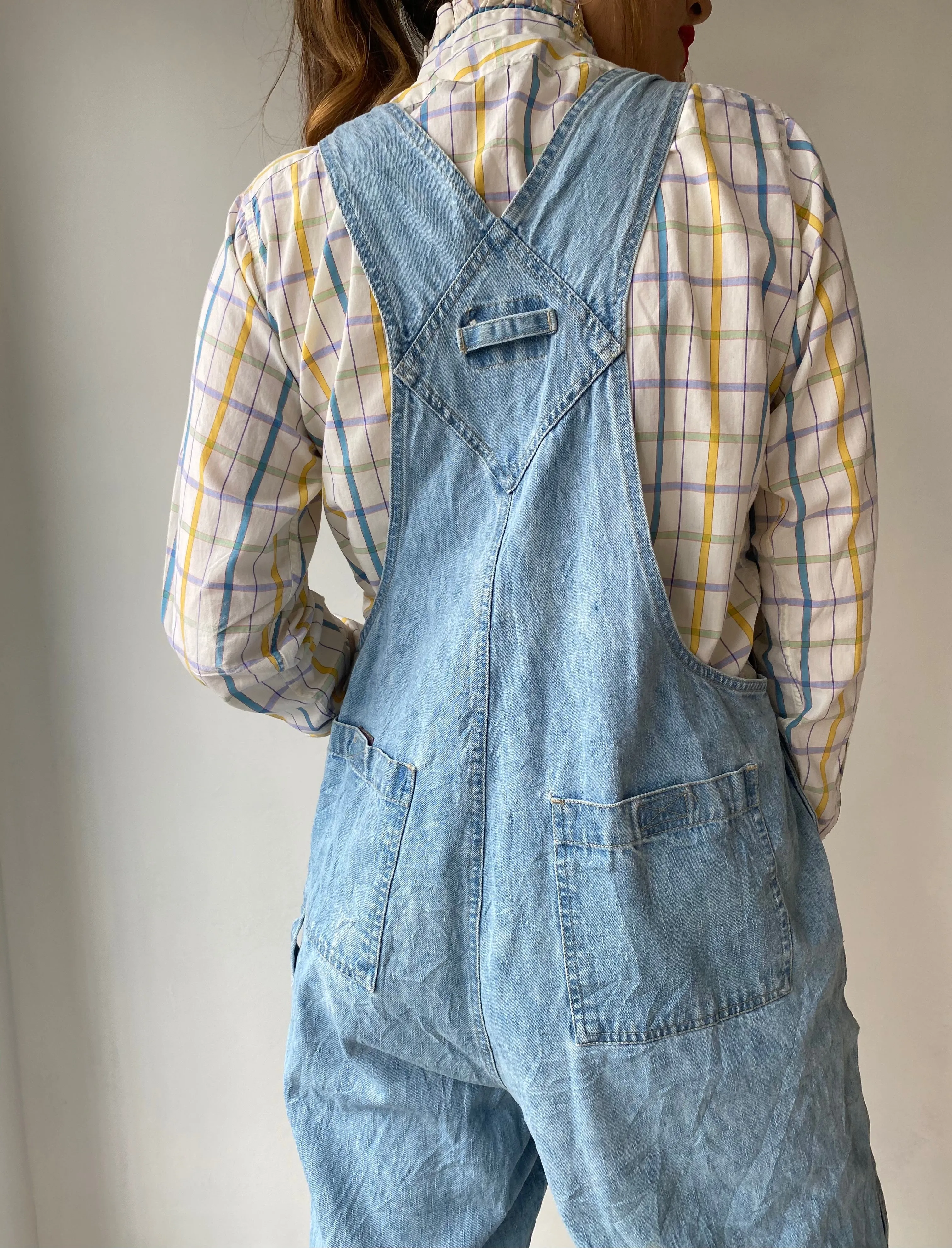 Check ruffle trim cotton blouse