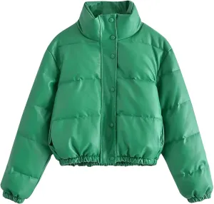 Cropped Puffer Jackets For Women Lightweight Long Sleeve Bubble Jacket Cute Button Softshell Padded Puffer Down Coats