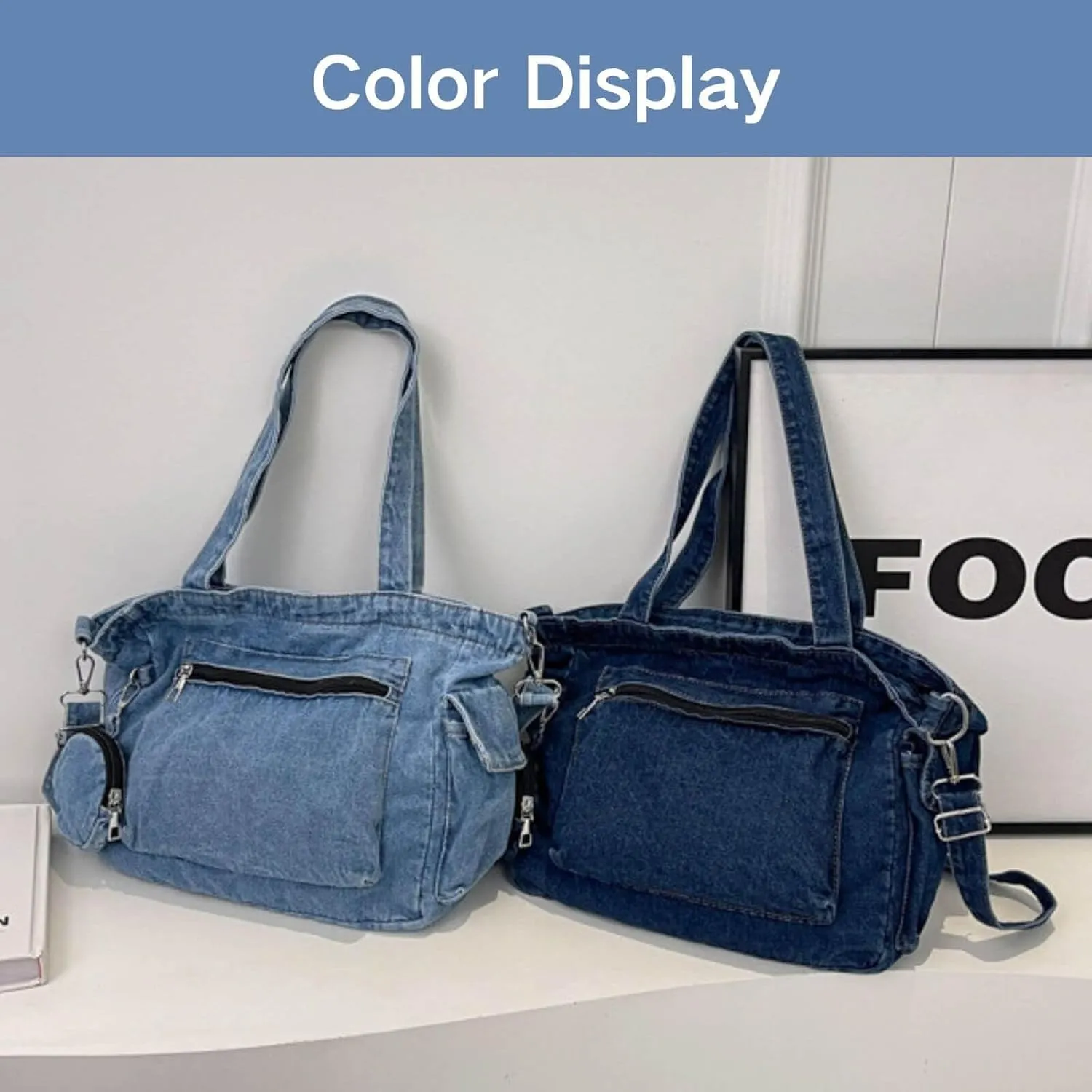 Denim Shoulder Bag,Casual Retro Denim Messenger Bag,Blue Jean Purse Large Crossbody Hobo Tote Bag For Women Men 2024