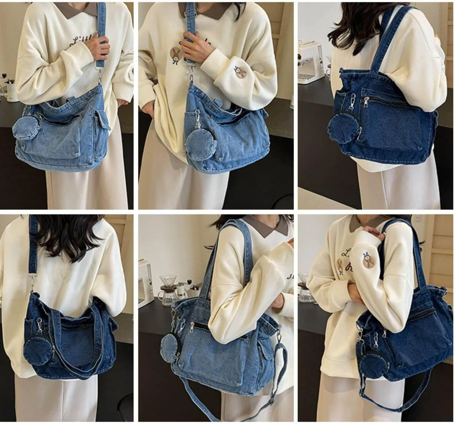Denim Shoulder Bag,Casual Retro Denim Messenger Bag,Blue Jean Purse Large Crossbody Hobo Tote Bag For Women Men 2024