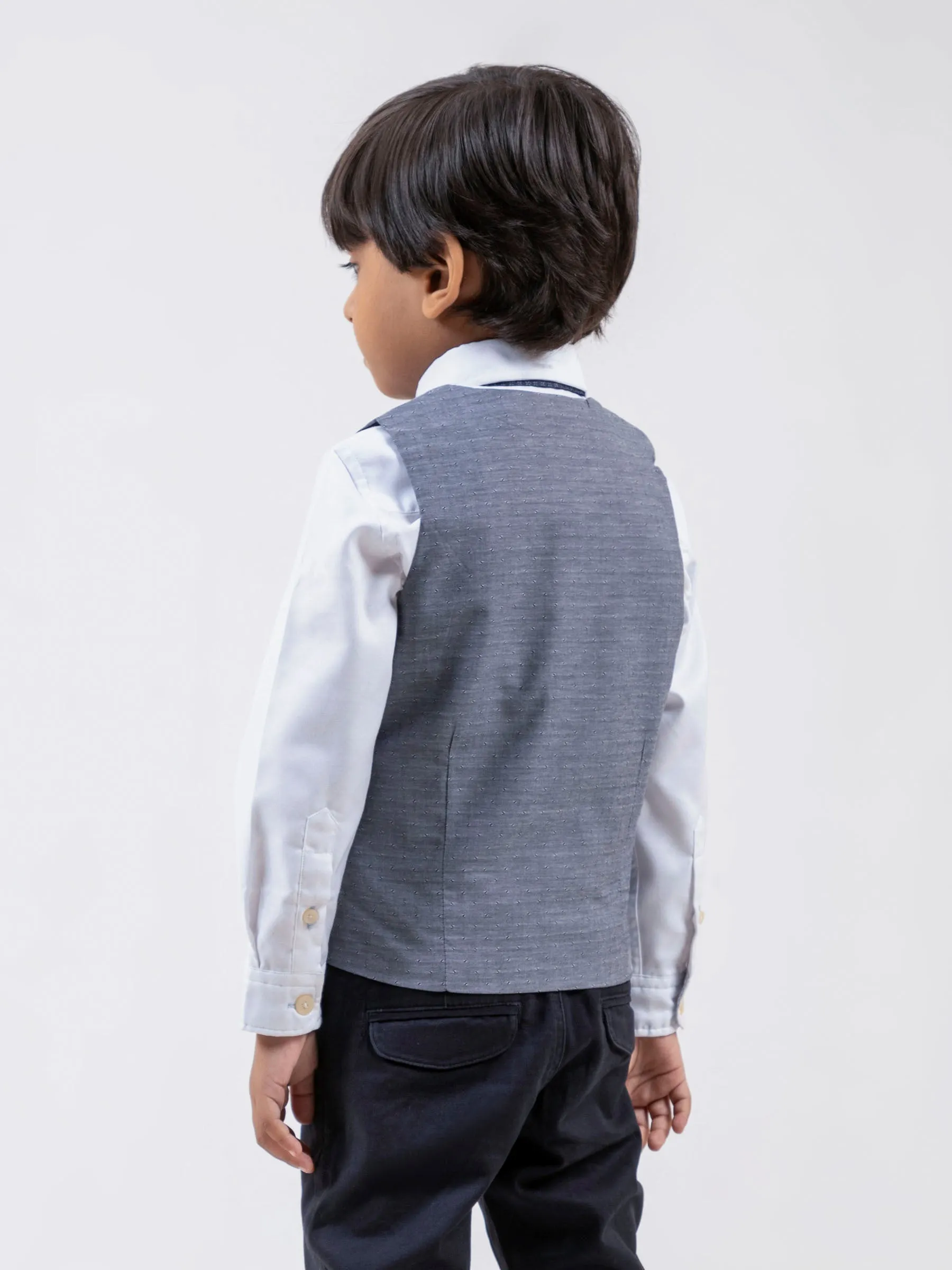 Grey Patterned Suit Vest With Bow