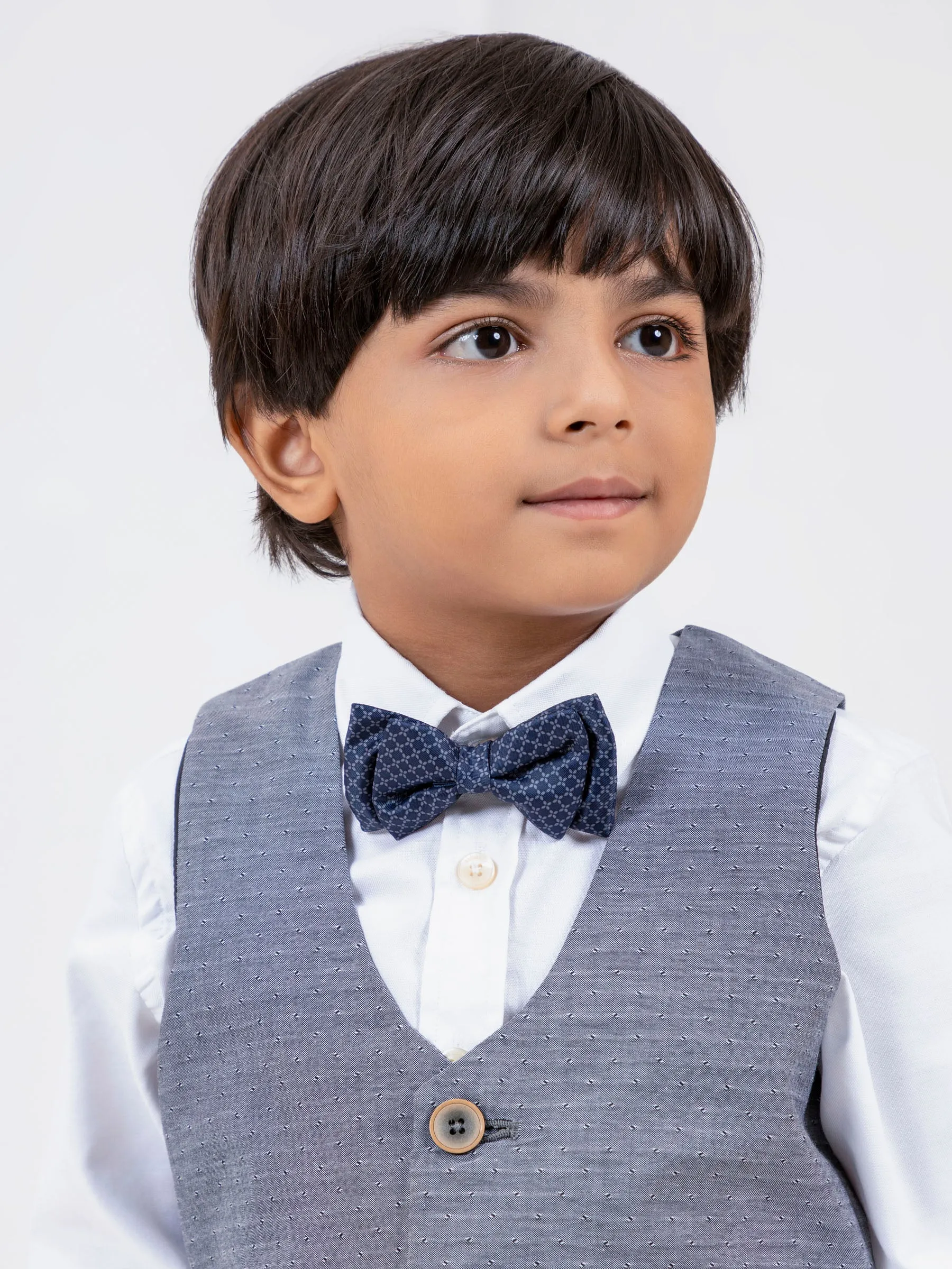 Grey Patterned Suit Vest With Bow