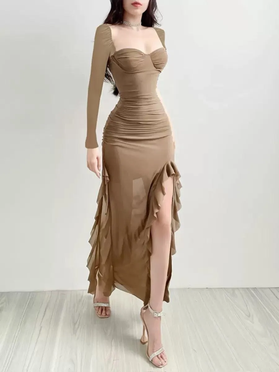 Lolita Ruffled Bodycon Maxi Dress