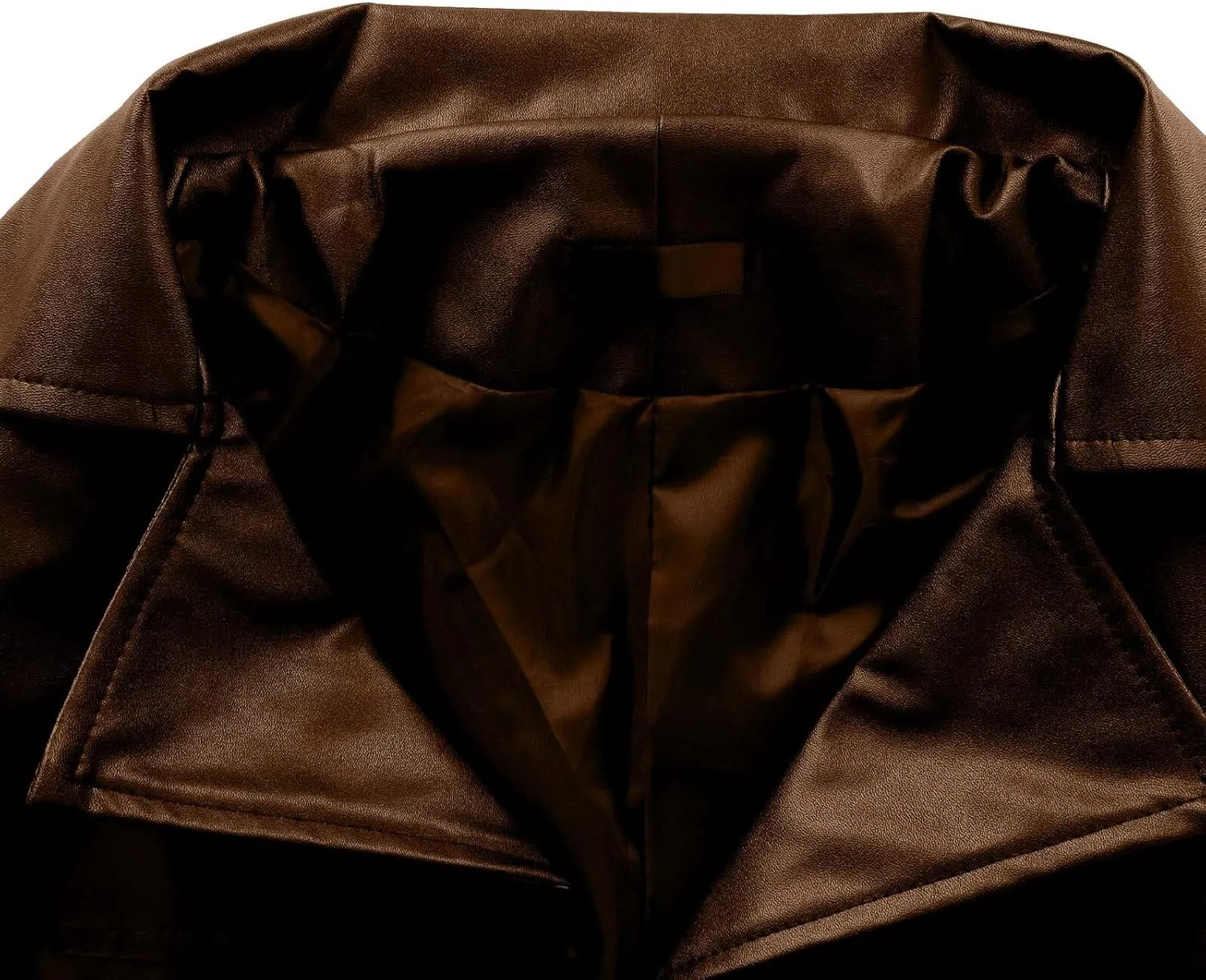 Mens Buttons Retro Leather Jacket Long Steampunk Overcoat Long Sleeve Open Front Cardigan Jacket Vintage Trench Coat