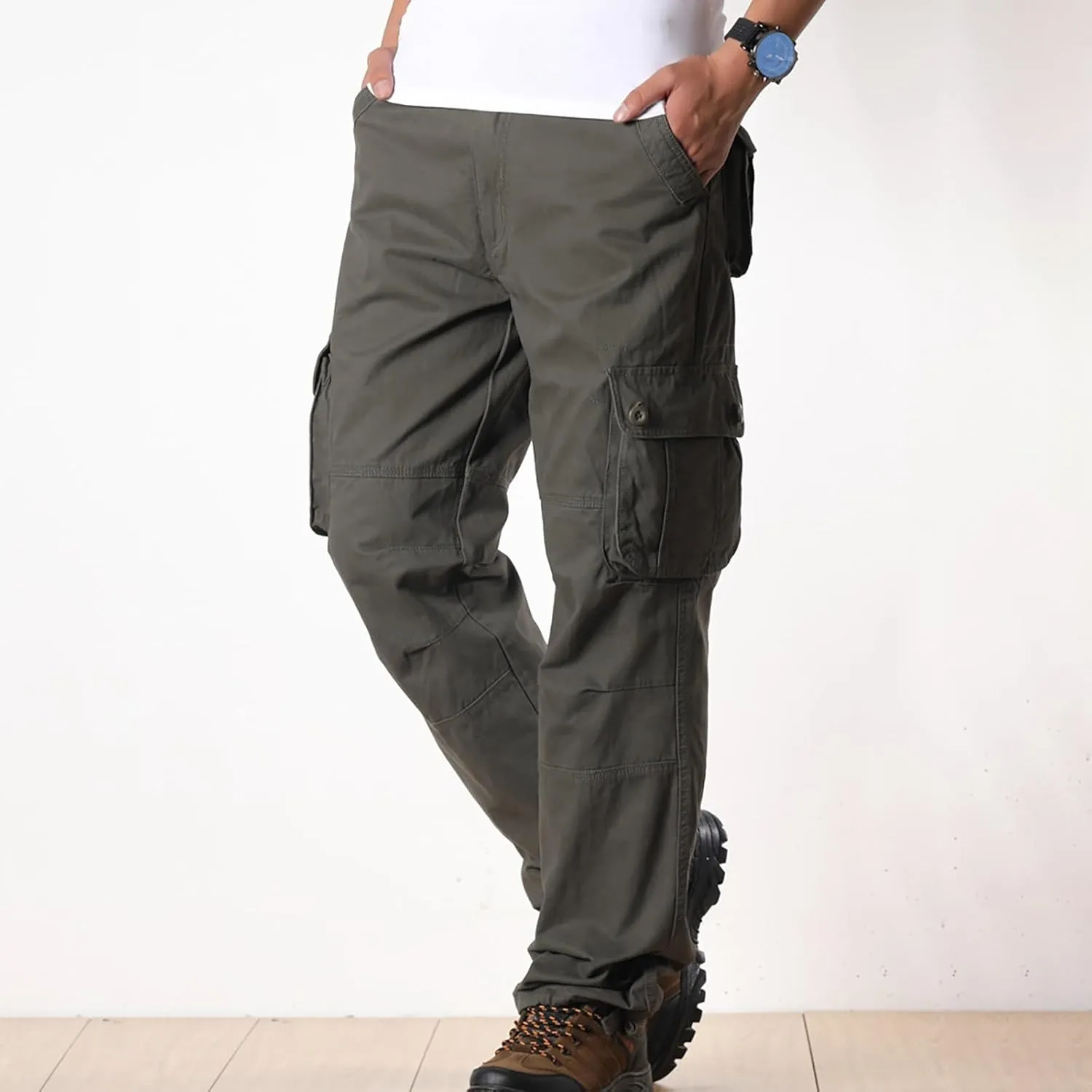 Mens Pants Cargo Drawstring Chino Cargo Pants Lightweight Hiking Pants Outdoor Twill Track Jogging Sweatpants Pants