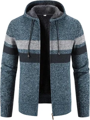 Mens Zip Up Hoodies Sweaters Sherpa Fleece Lined Cardigan Jackets Plus Thick Knitted Fleece Jackets with Full Zip