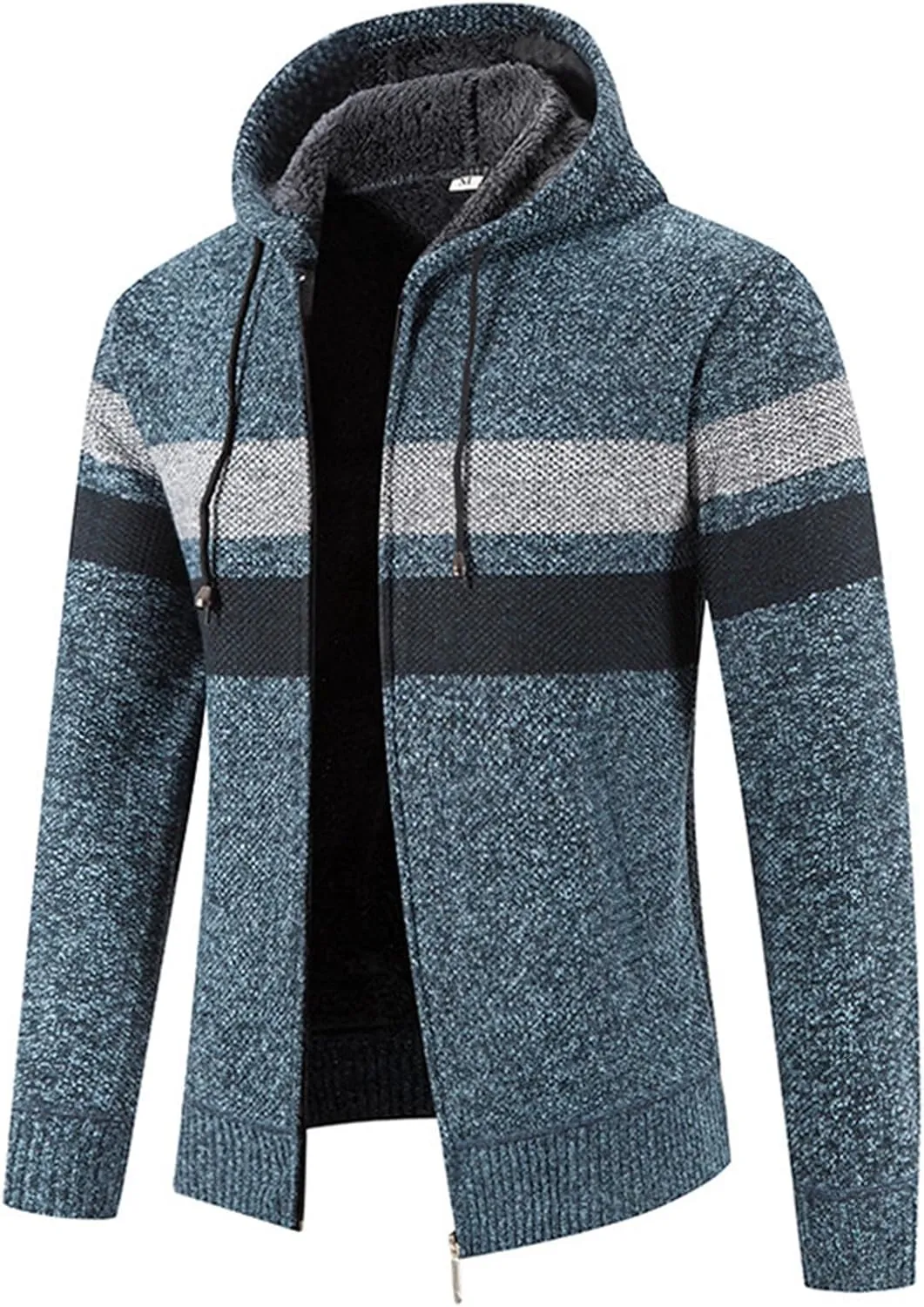 Mens Zip Up Hoodies Sweaters Sherpa Fleece Lined Cardigan Jackets Plus Thick Knitted Fleece Jackets with Full Zip