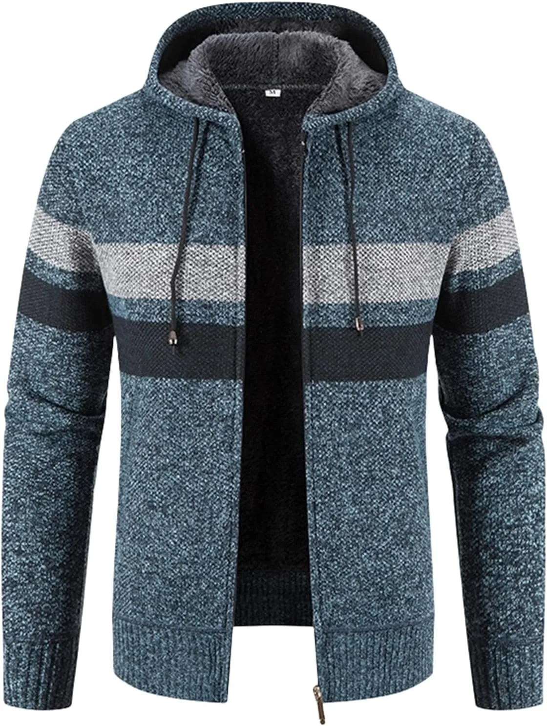 Mens Zip Up Hoodies Sweaters Sherpa Fleece Lined Cardigan Jackets Plus Thick Knitted Fleece Jackets with Full Zip