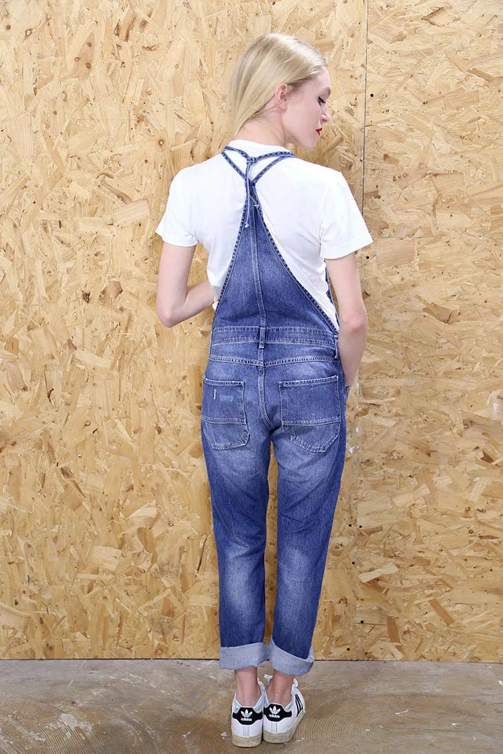 Mid Blue Long Denim Dungarees