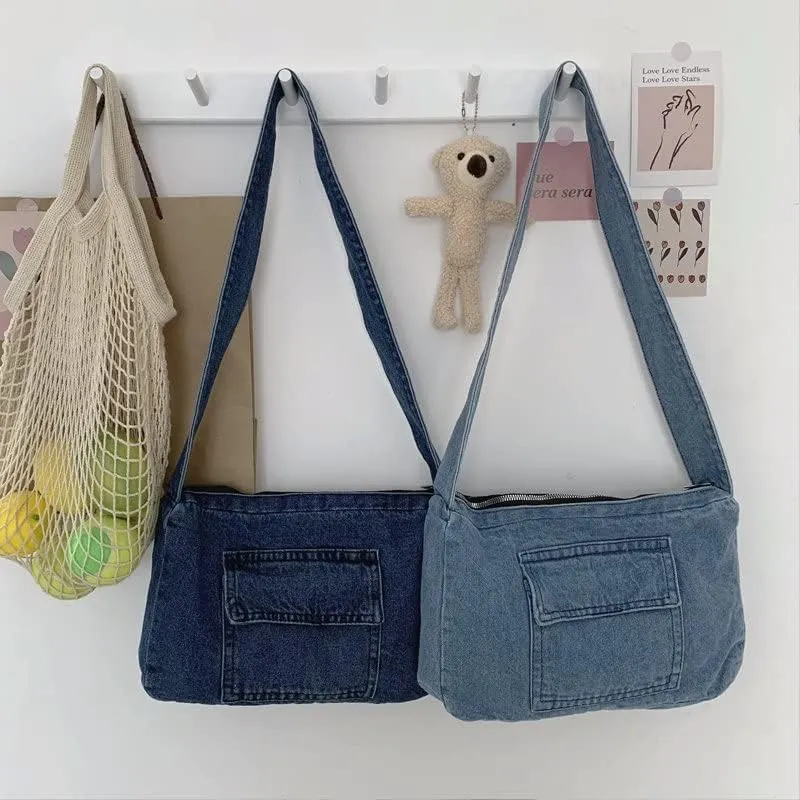 Multifunctional Satchel Ladies, Denim Shoulder Bag, Tramp Bag, Tote Bag, Denim Wallet Suitable for Girly Ladies