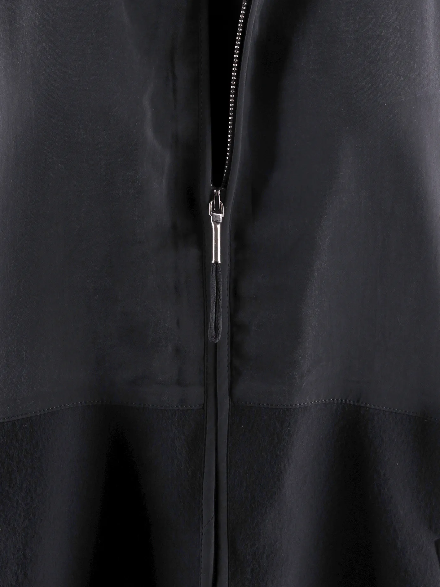 panelled collarless silk and wool-blend coat