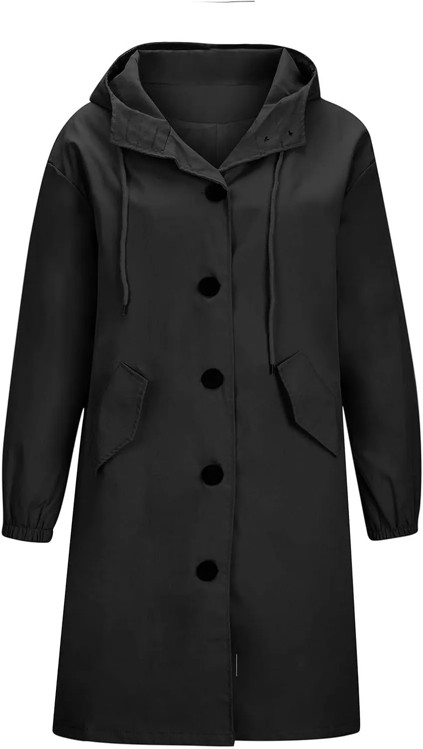 Plus Size Long Trench Jackets for Women Casual Button Down Waterproof Jacket Loose Lightweight Windbreaker Hooded Coats