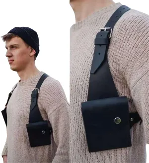 Resnan Underarm Double Shoulder Bag Leather Holster Wallet Adjustable Concealed Armpit Bag Crisscross Back Satchel