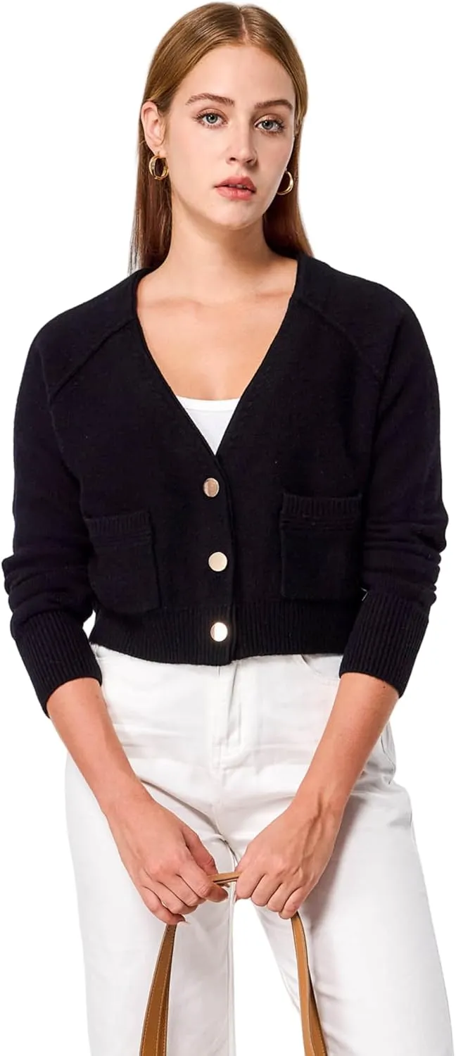 Simple&Opulence Women's Cashmere Cardigan Sweater, Cashmere Long Sleeve V Neck Open Front Cardigan with Pocket