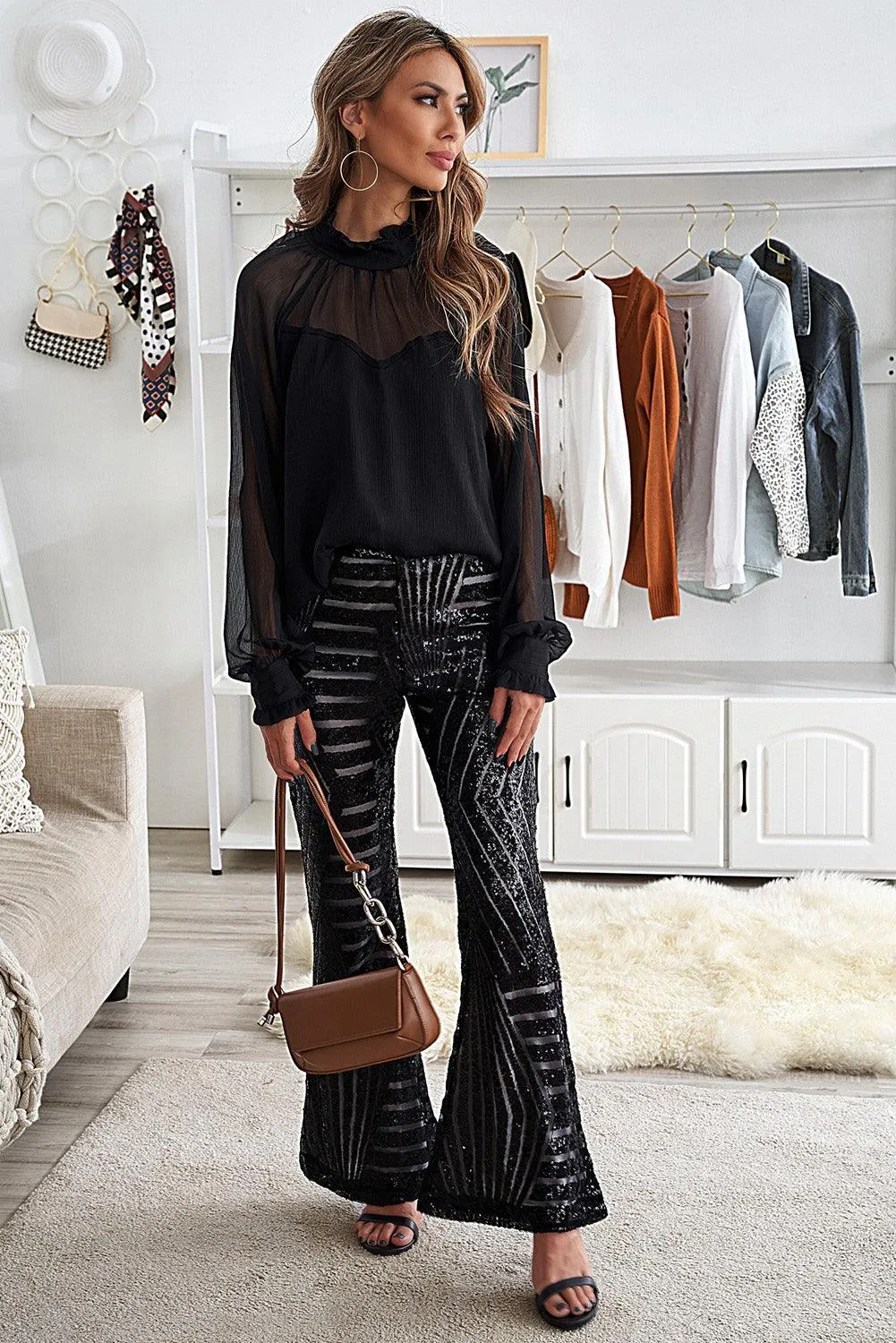 Sparkly Sequin Wide Leg Pants