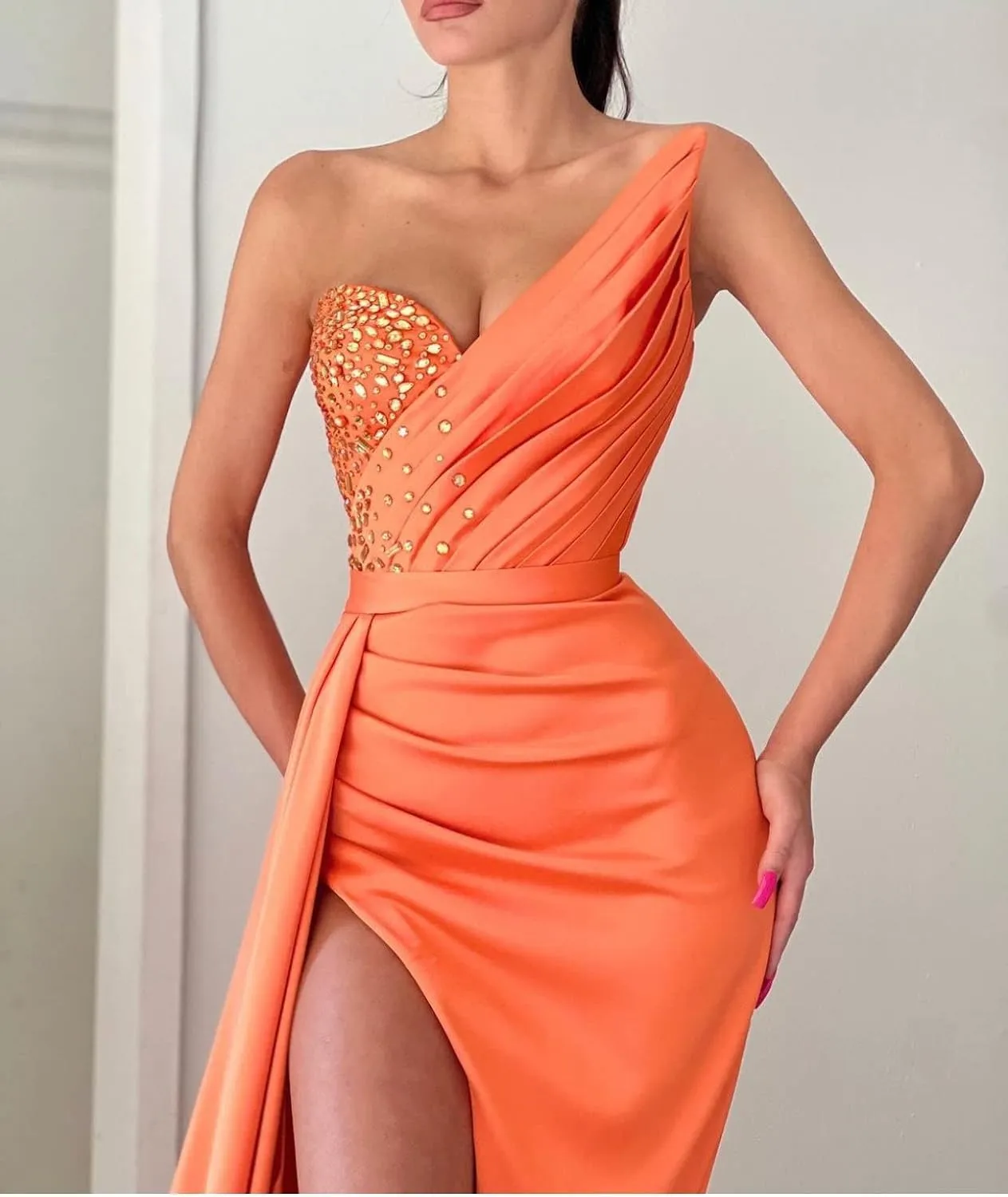Strapless Women Mermaid Prom Dresses 2024 Beaded Formal Evening Gowns Tailored Fit Slit Party Dresses
