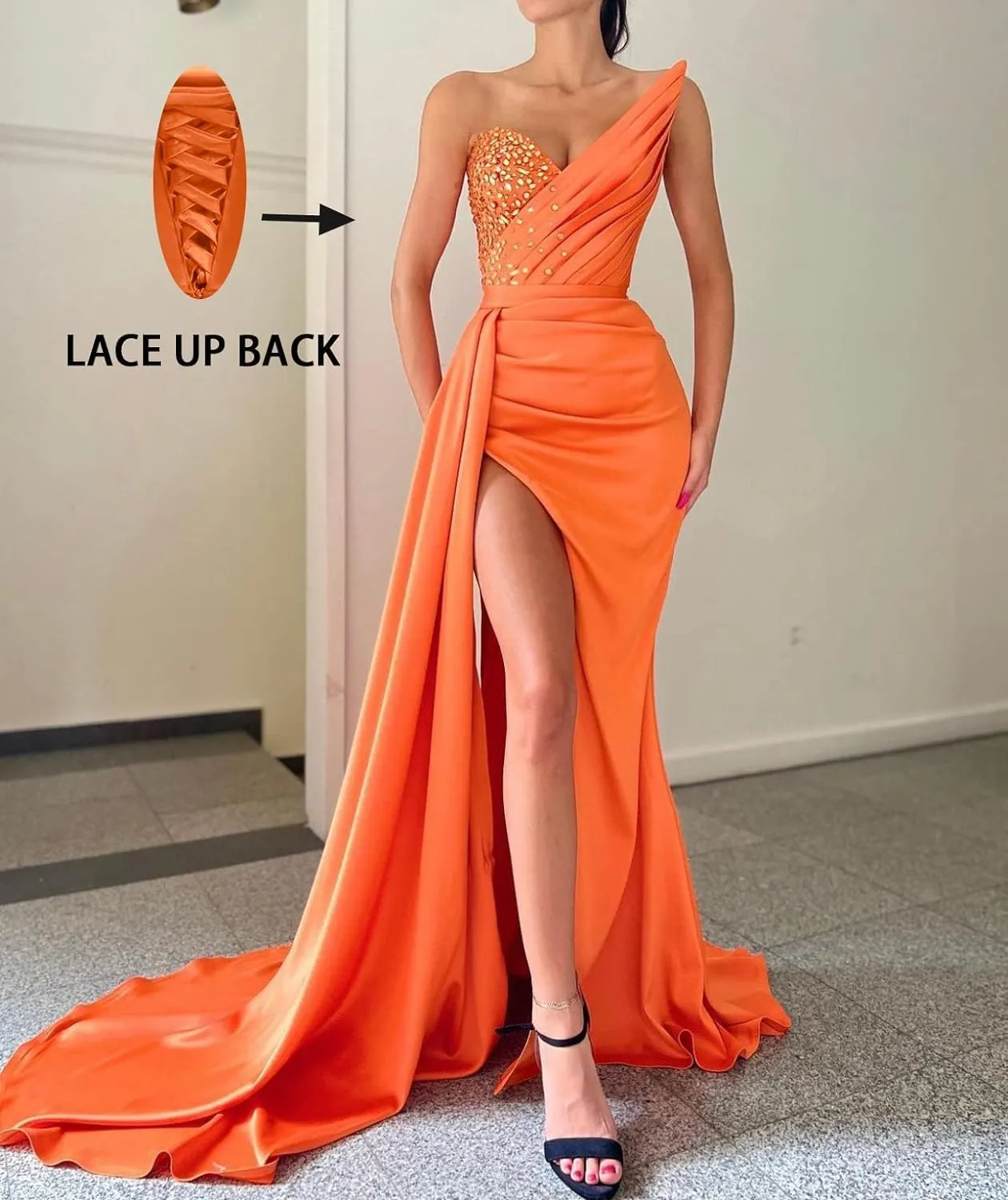 Strapless Women Mermaid Prom Dresses 2024 Beaded Formal Evening Gowns Tailored Fit Slit Party Dresses