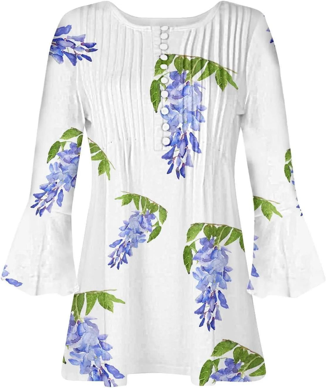 Summer Shirts for Women Vintage Bohemian Floral Print Graphic Blouse Causal 3/4 Sleeve Empire Waist Button Down Tops