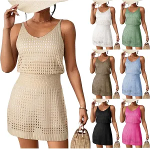 Swimsuit Coverup for Women Casual Crochet Hollow Out Knit Beach Bathing Suit Swim Cover Ups Summer Mini Vacation Dresses