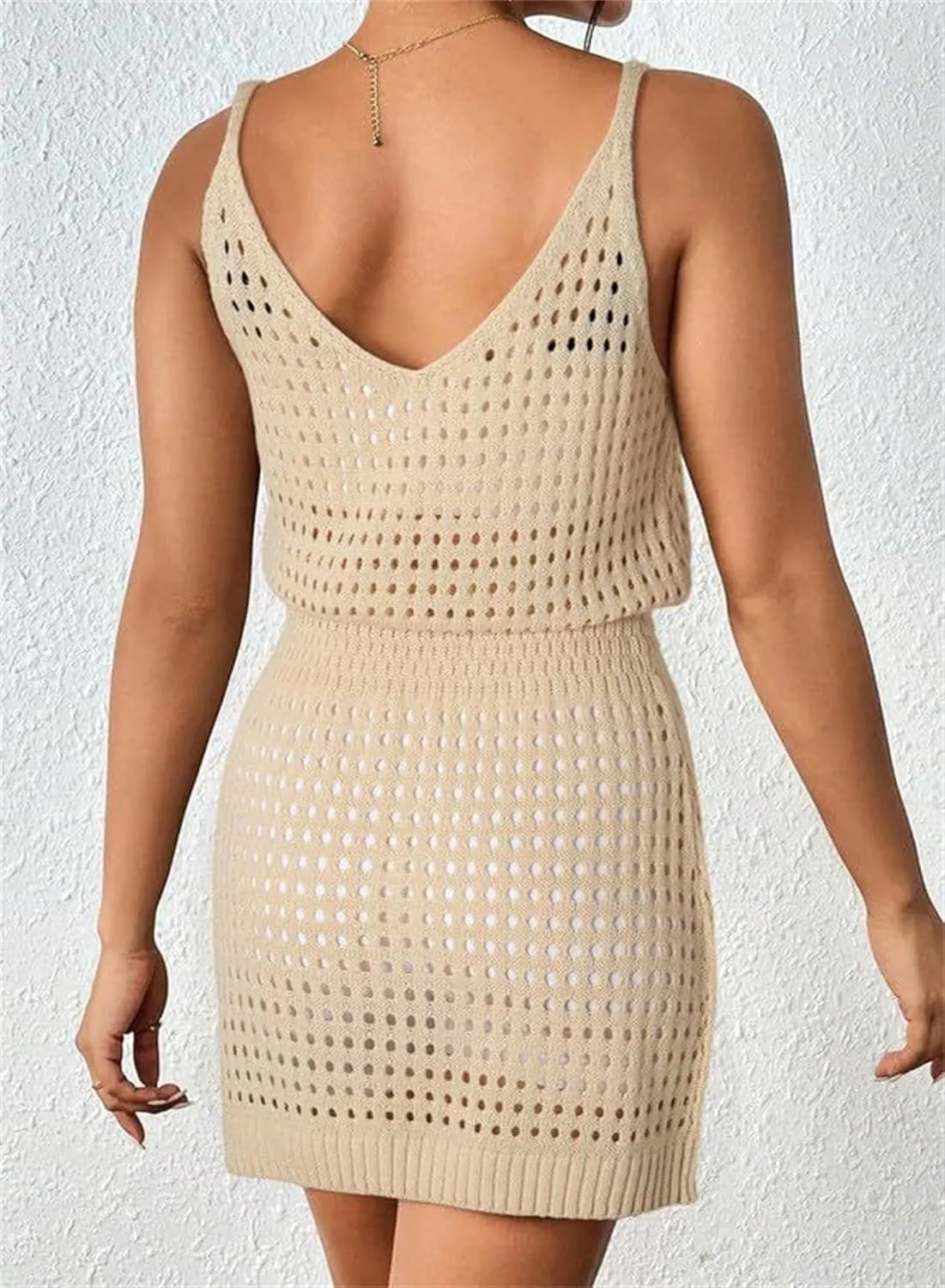 Swimsuit Coverup for Women Casual Crochet Hollow Out Knit Beach Bathing Suit Swim Cover Ups Summer Mini Vacation Dresses