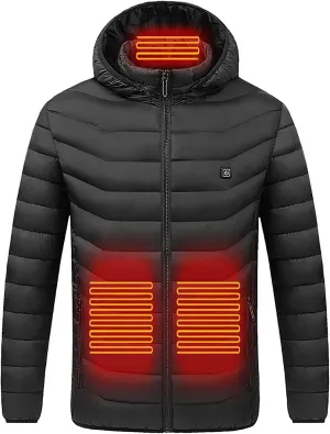 tuduoms Heated Jacket Winter Hooded Jacket Women's Men's USB Heating Jacket Lightweight Warm Puffer Jacket Outwear Down Coat