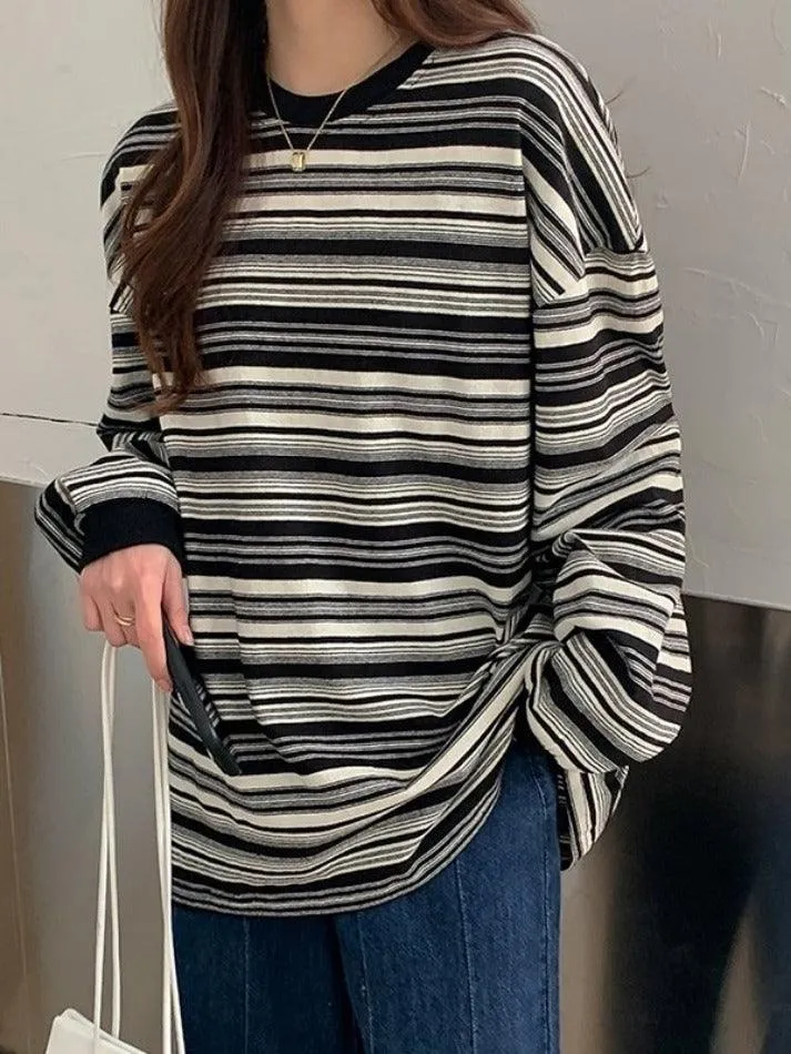 Vintage Striped Crew Neck Pullover Sweater