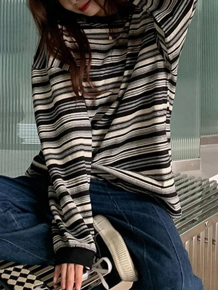 Vintage Striped Crew Neck Pullover Sweater