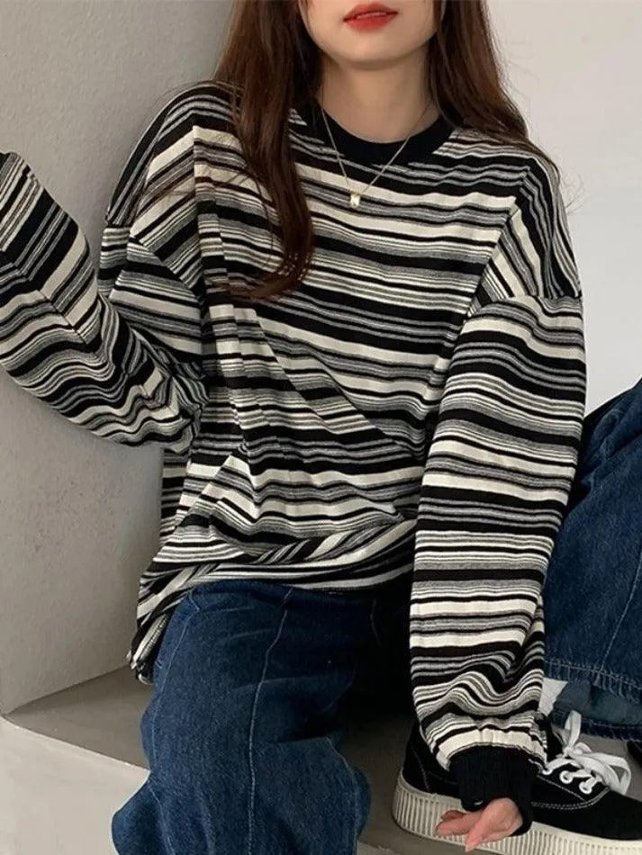 Vintage Striped Crew Neck Pullover Sweater