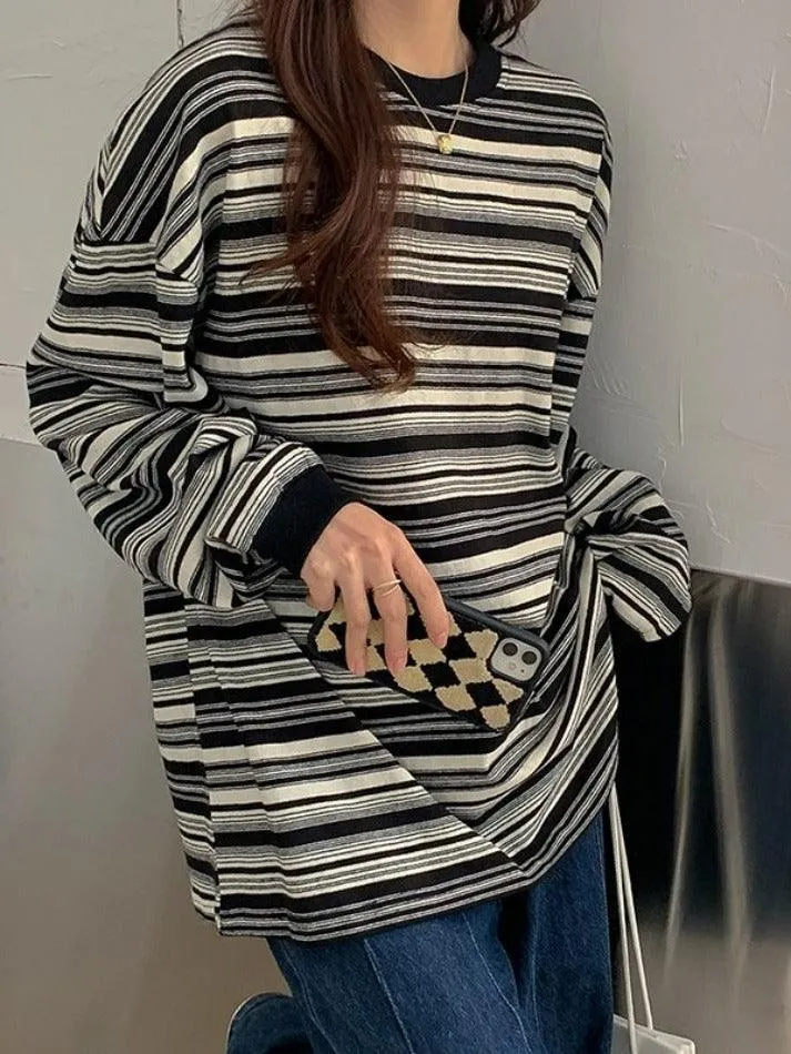 Vintage Striped Crew Neck Pullover Sweater