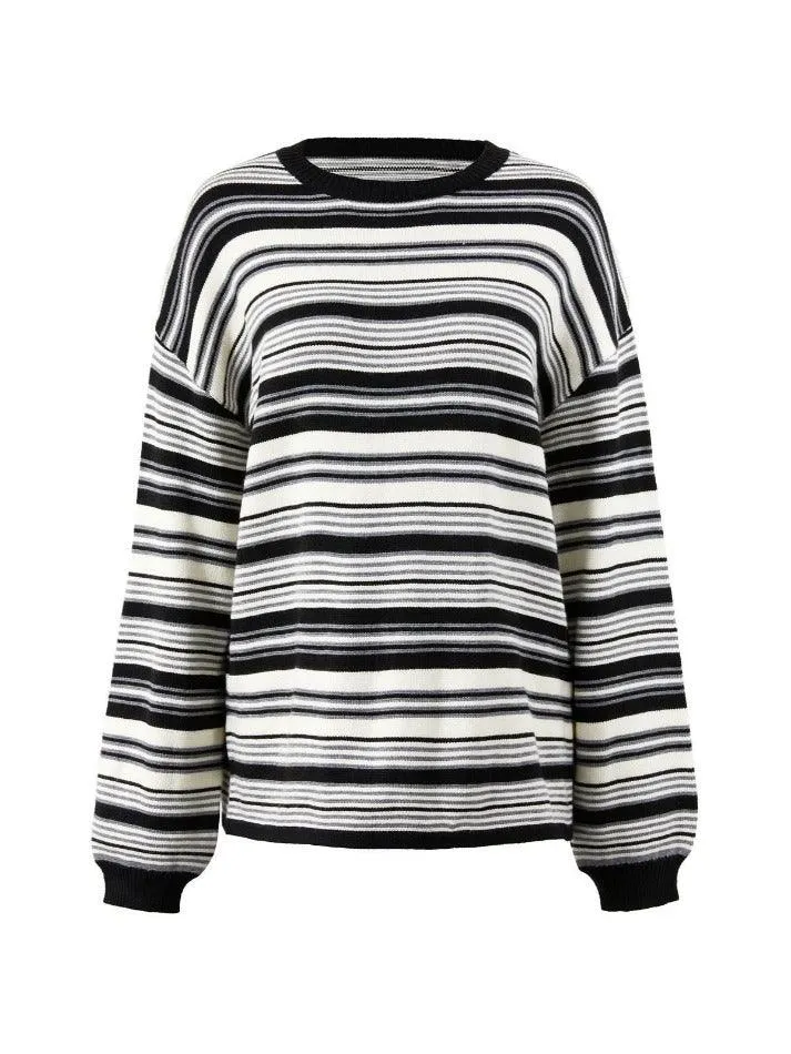 Vintage Striped Crew Neck Pullover Sweater