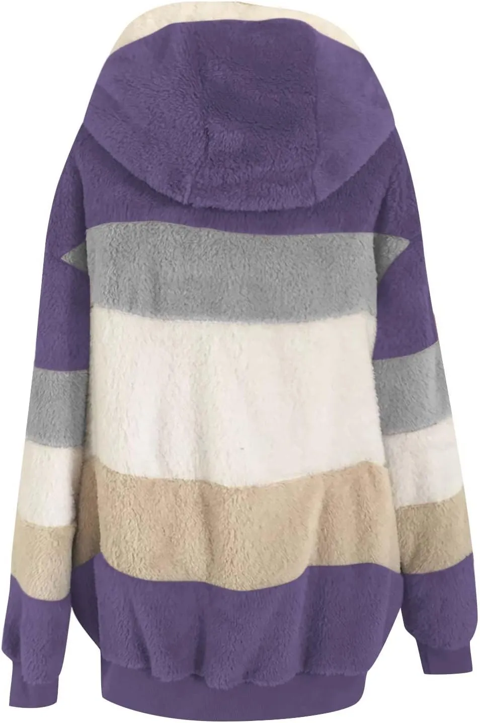 Winter Jacket Womens Warm Sherpa Fleece Hoodie Coat Fashion Color Block Zip Up Cozy Fuzzy Hooded Sweatshirt Outwear