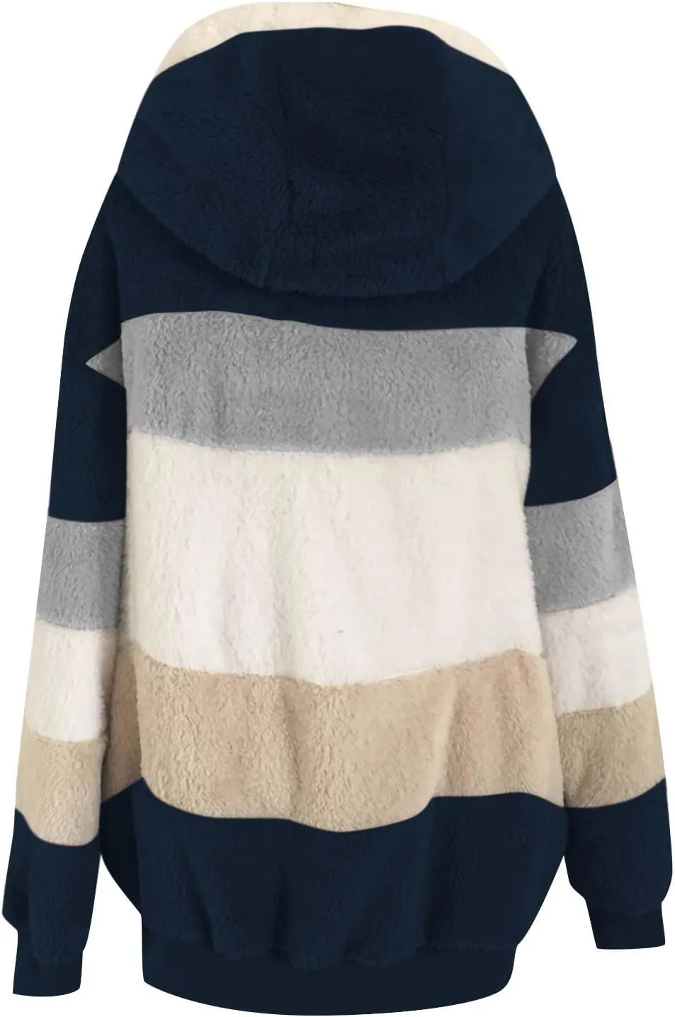 Winter Jacket Womens Warm Sherpa Fleece Hoodie Coat Fashion Color Block Zip Up Cozy Fuzzy Hooded Sweatshirt Outwear