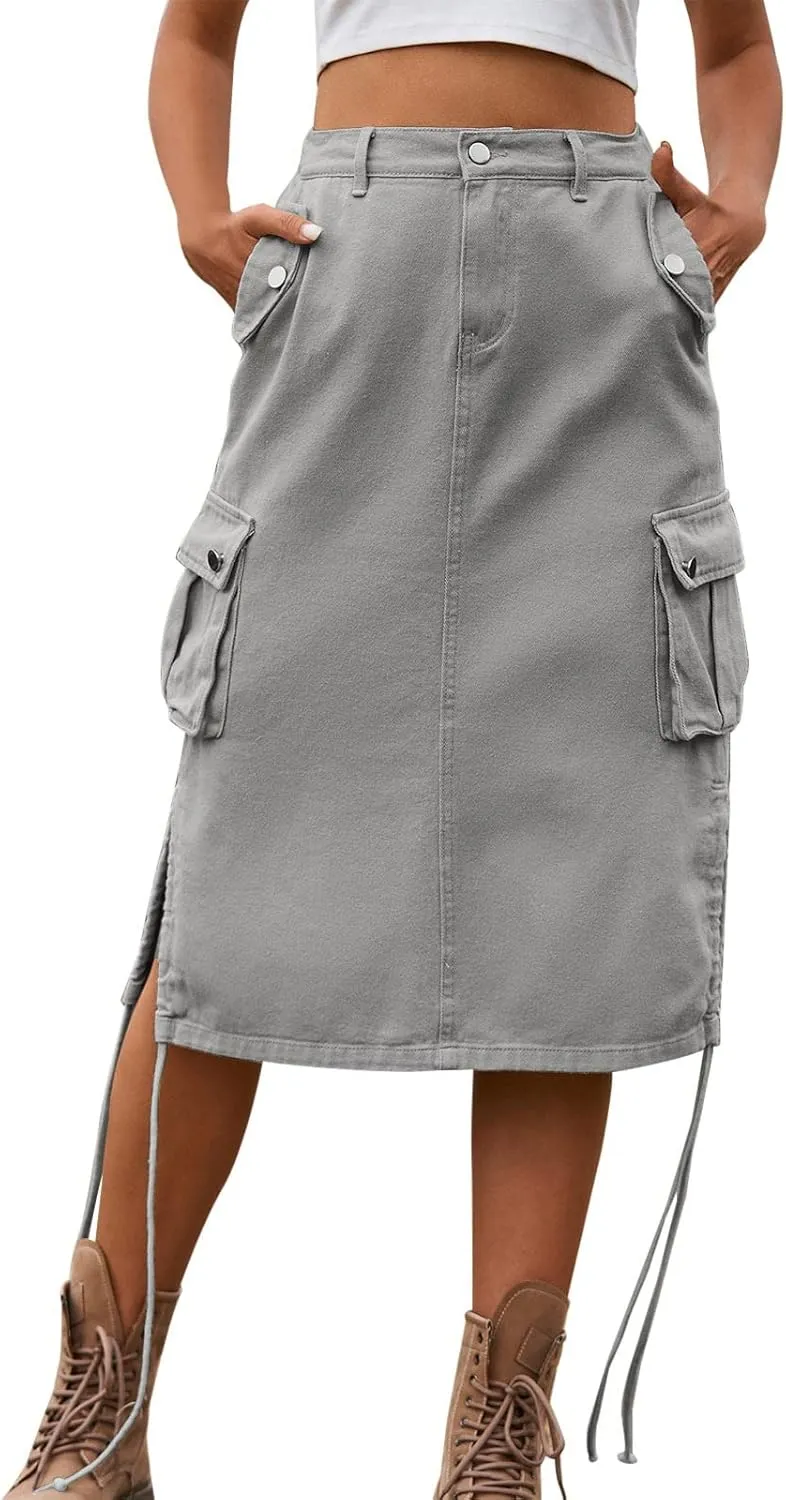 Women Baggy Parachute Skirt Comfy Casual Cotton Y2k Cargo Maxi Long Skirt 2024