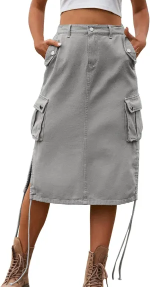 Women Baggy Parachute Skirt Comfy Casual Cotton Y2k Cargo Maxi Long Skirt 2024