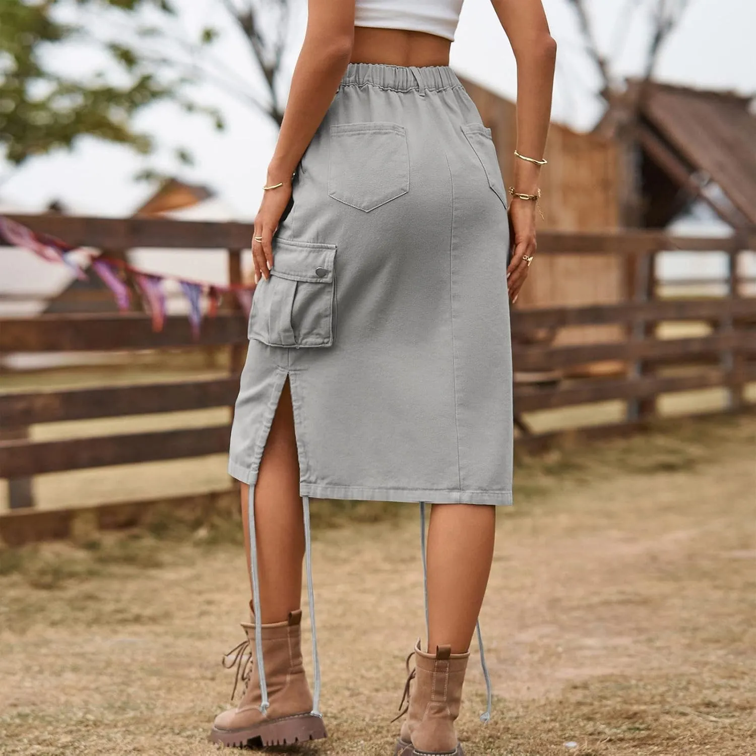 Women Baggy Parachute Skirt Comfy Casual Cotton Y2k Cargo Maxi Long Skirt 2024