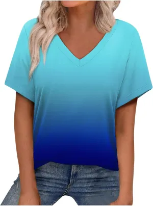 Women Floral Summer Tee Tops Dressy Casual Blouse Short Sleeve V Neck Loose Fit T Shirts Trendy Boho Clothes 2025
