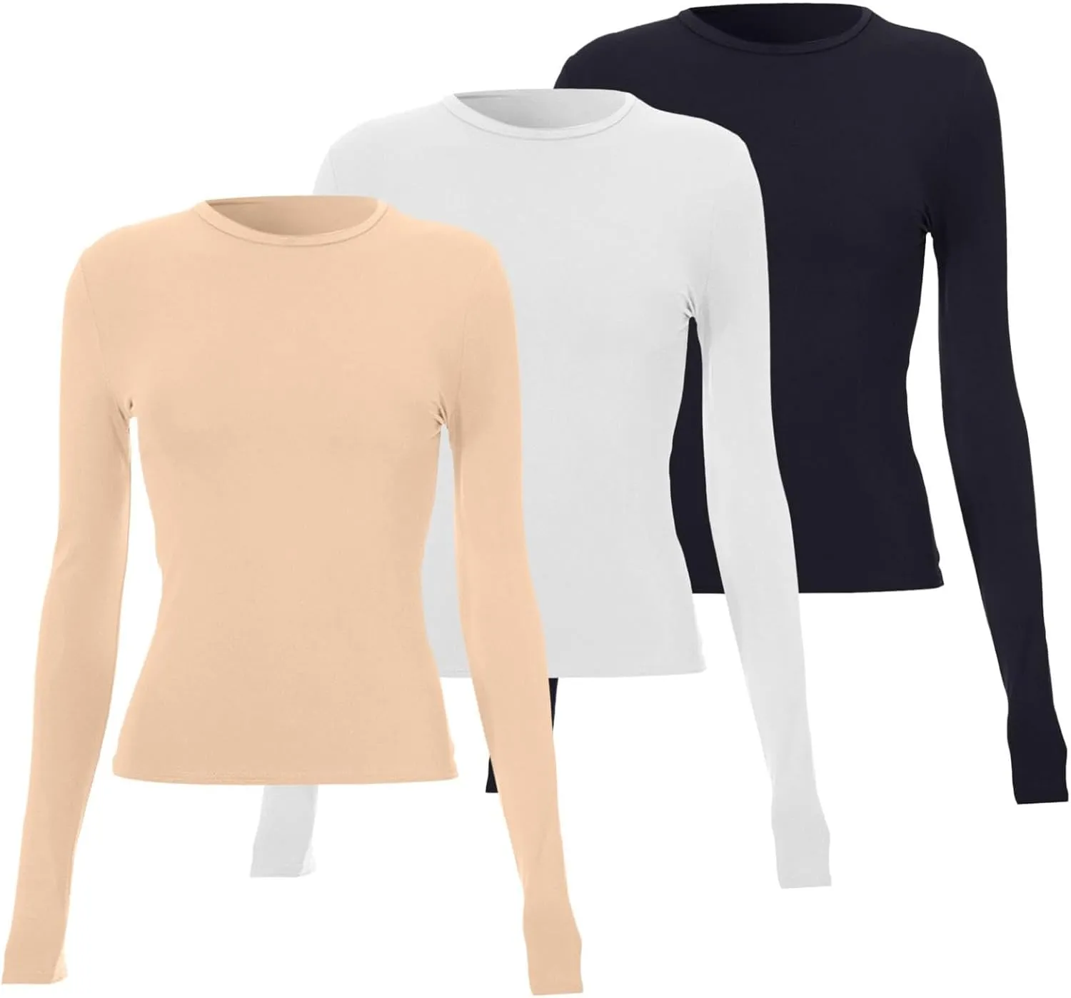 Womens 3 Piece Long Sleeve Shirts Basic Crop Tops Going Out Fall Fashion Underscrubs Layer Slim Fit Y2K Tops Long Sleeve