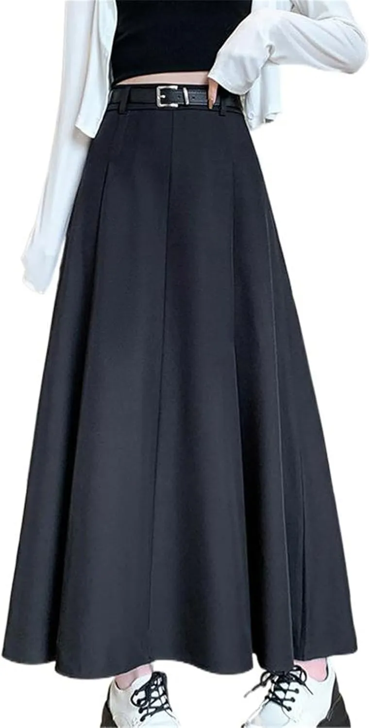 Women's Autumn and Winter High-Waisted Pleated Skirt, A-Line Midi Skirt, Sweet Suit Style, Thickened