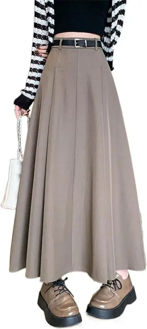 Women's Autumn and Winter High-Waisted Pleated Skirt, A-Line Midi Skirt, Sweet Suit Style, Thickened